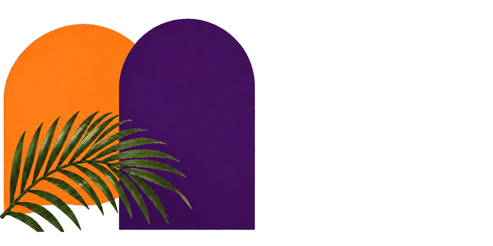 Orange and purple arches with a tropical palm leaf